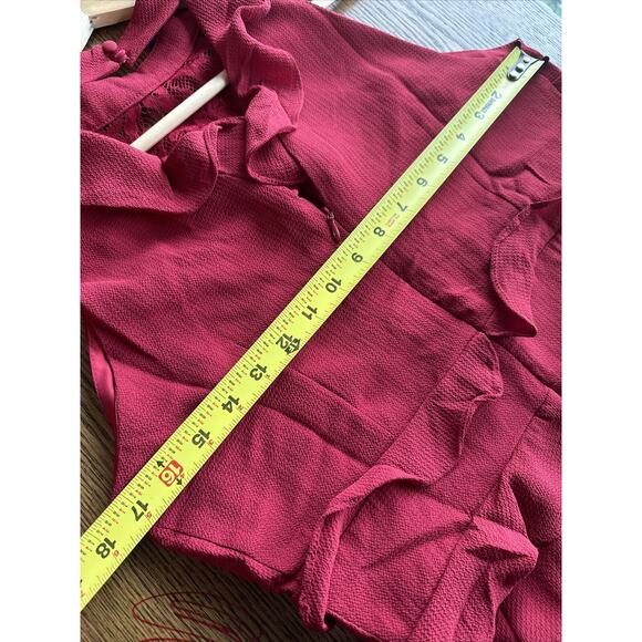 BB Dakota Women's Crazy in Love Bubble Crepe Ruffle Dress w/Lace Red size 8 - Picture 13 of 15